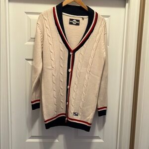 New Fila Cream, Navy, red Cardigan Sweater